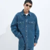Camisa oversize de denim índigo medio