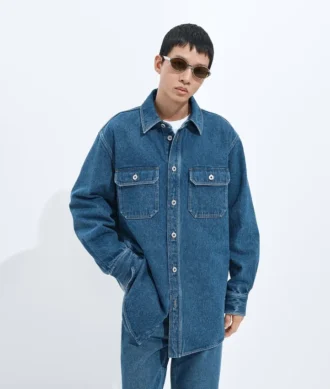 Camisa oversize de denim índigo medio