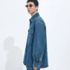 Camisa oversize de denim índigo medio