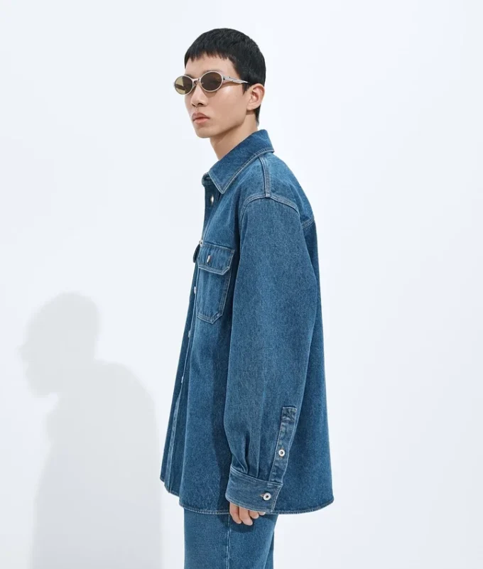 Camisa oversize de denim índigo medio