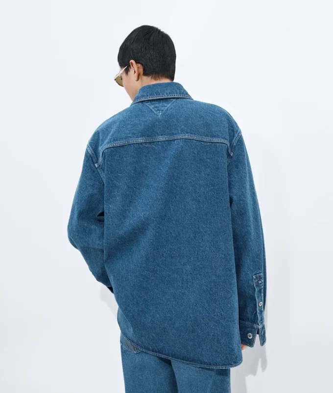 Camisa oversize de denim índigo medio