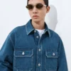 Camisa oversize de denim índigo medio