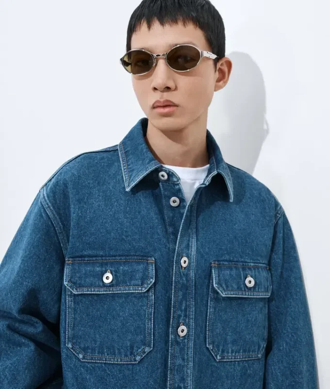 Camisa oversize de denim índigo medio