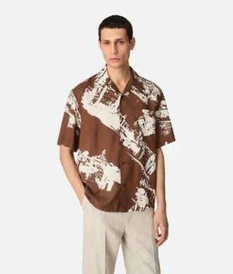 Camisas de seda con estampado de postal italiana