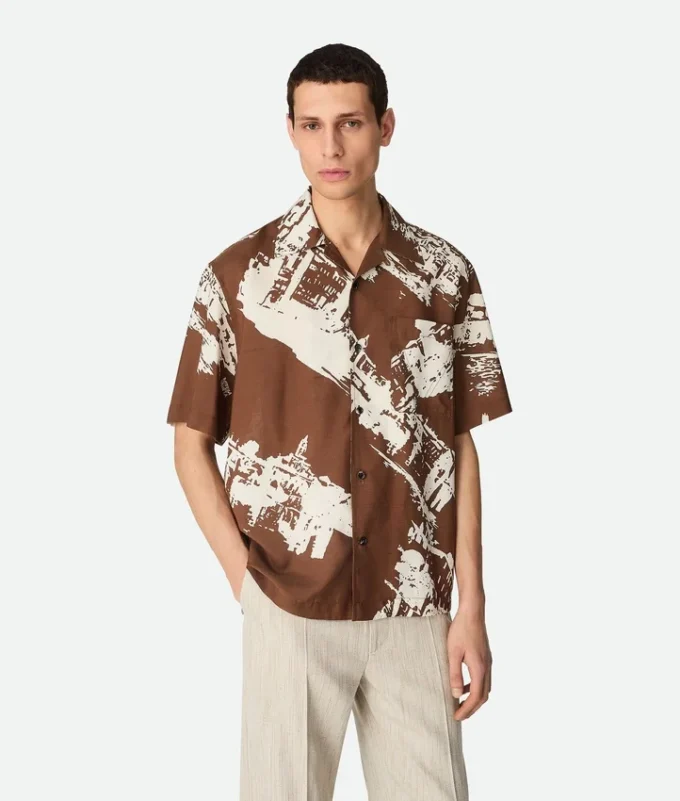 Camisas de seda con estampado de postal italiana