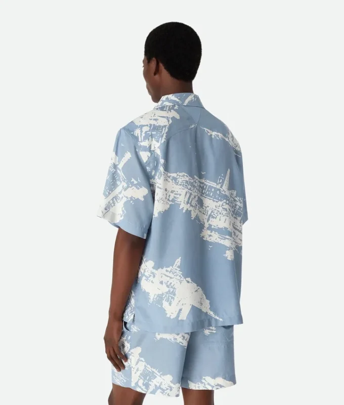 Camisas de seda con estampado de postal italiana