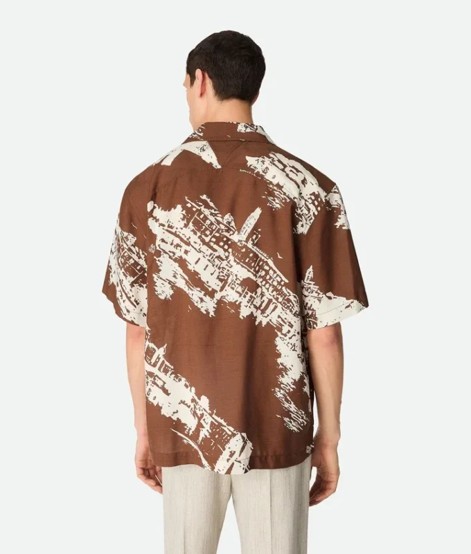 Camisas de seda con estampado de postal italiana