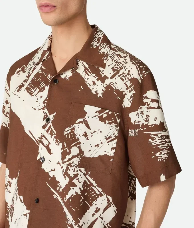 Camisas de seda con estampado de postal italiana