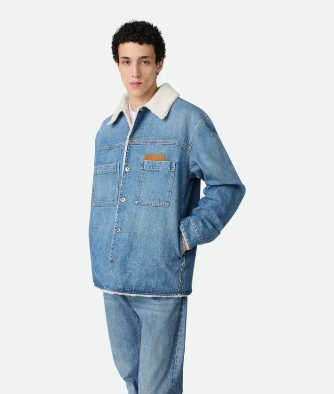 Chaqueta vintage de denim índigo y piel de oveja