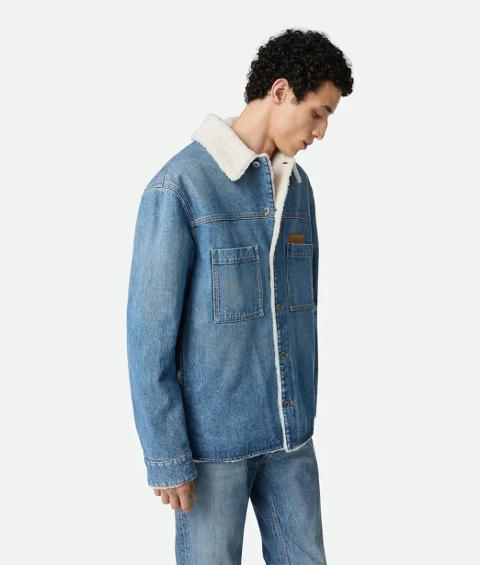 Chaqueta vintage de denim índigo y piel de oveja