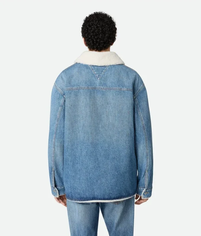 Chaqueta vintage de denim índigo y piel de oveja