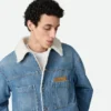 Chaqueta vintage de denim índigo y piel de oveja