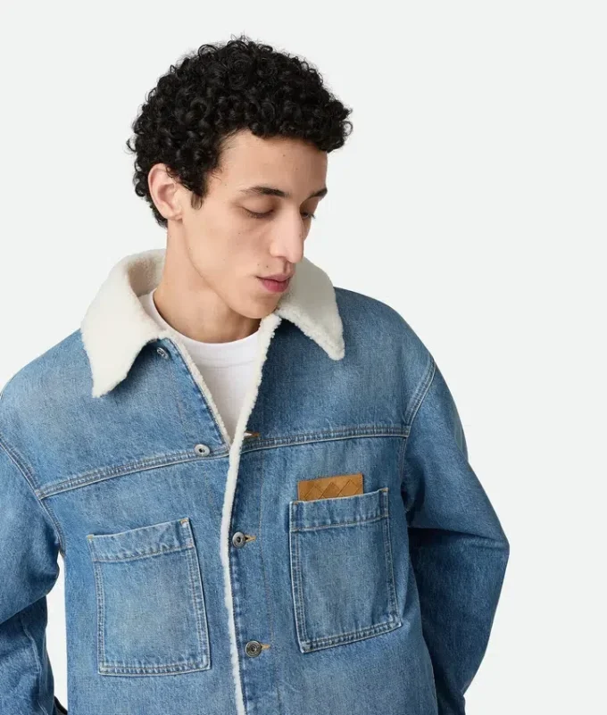 Chaqueta vintage de denim índigo y piel de oveja
