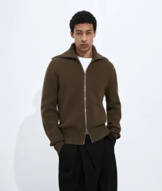 Cárdigan con cremallera de lana y algodón