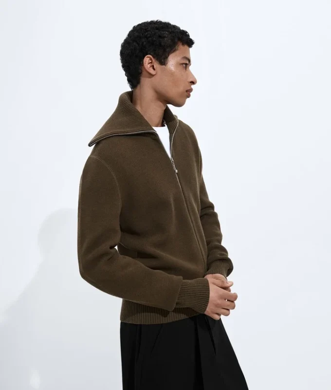 Cárdigan con cremallera de lana y algodón