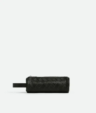 Estuche cilíndrico de piel Intrecciato