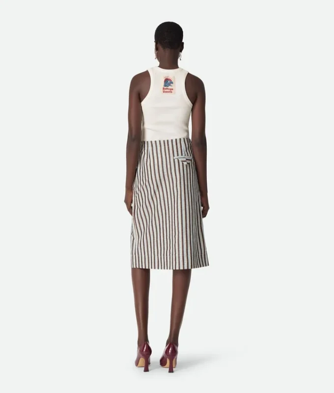 Falda a rayas de algodón y lino