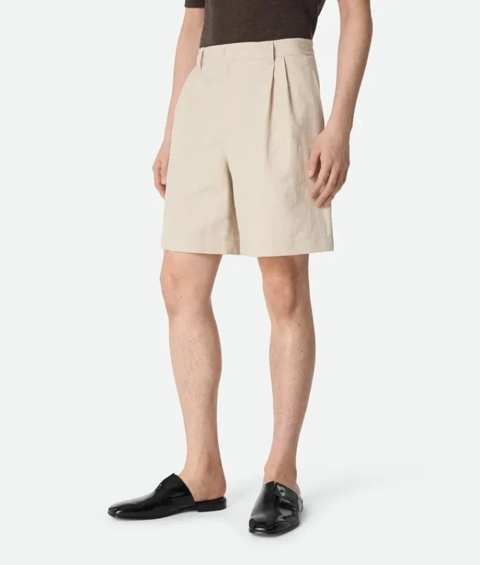 Pantalones cortos de sarga de algodón y lino