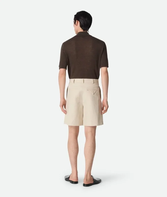 Pantalones cortos de sarga de algodón y lino