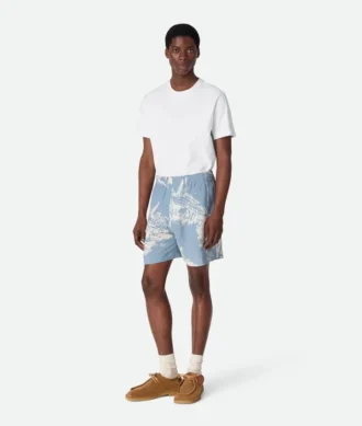 Pantalones cortos de seda con estampado de postal italiana