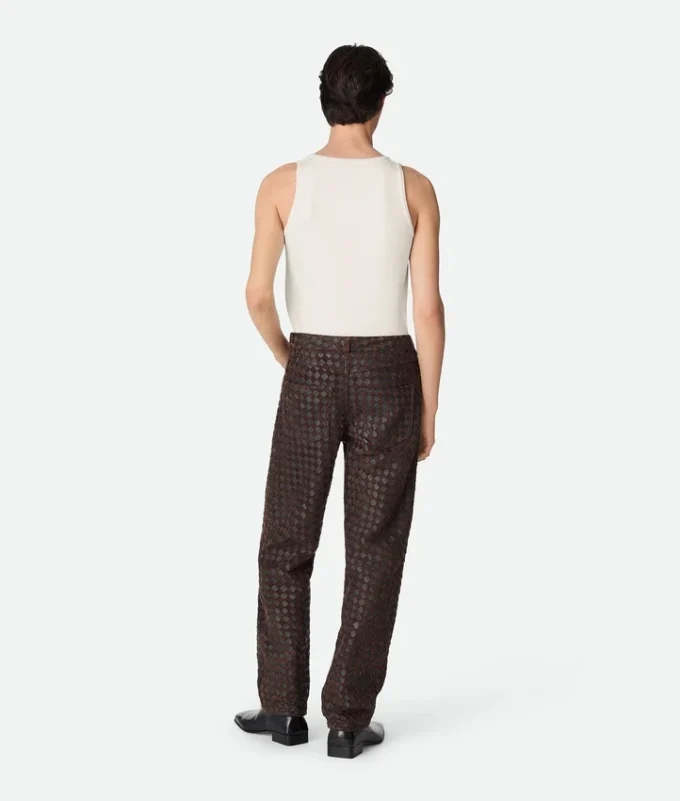 Pantalones rectos de piel y ante Intrecciato