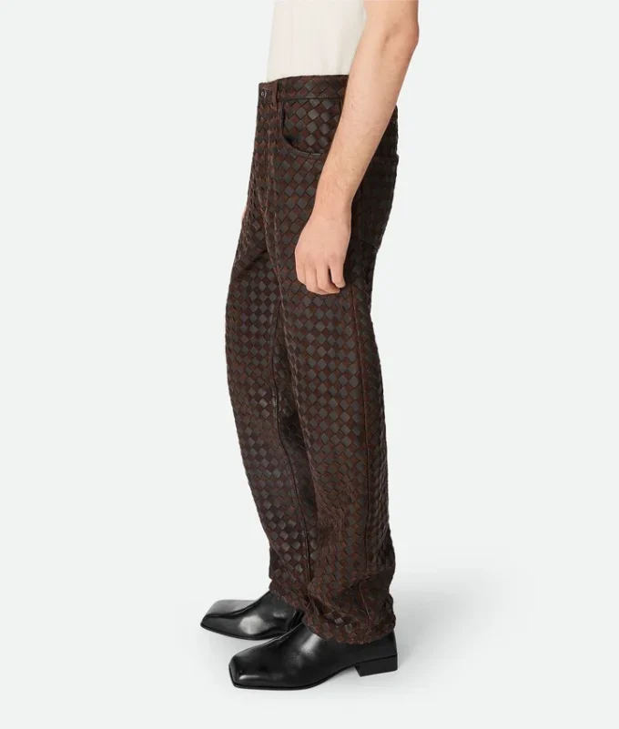 Pantalones rectos de piel y ante Intrecciato