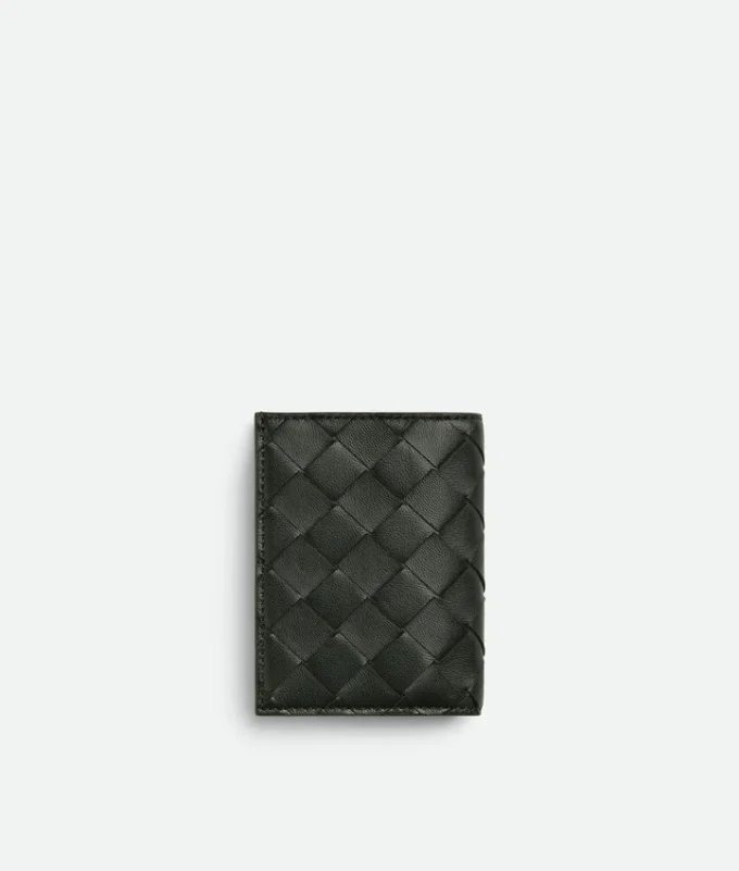 Tarjetero delgado con solapa y detalle diagonal Intrecciato