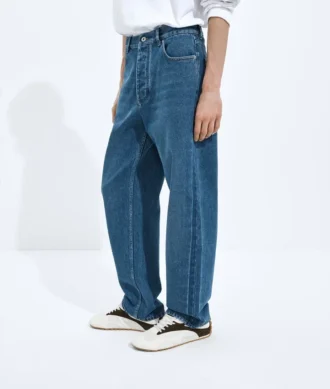Vaqueros de pierna ancha en índigo medio