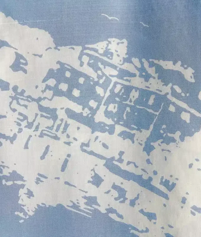 Vestido de seda con estampado de postal italiana